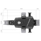 Black bicycle phone holder with dimensions diagram, rotating mount and handlebar clamp
