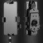 Bicycle phone holder, black with side clamp and adjustable rear mounting bracket for phone