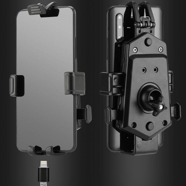 Bicycle phone holder, black with side clamp and adjustable rear mounting bracket for phone