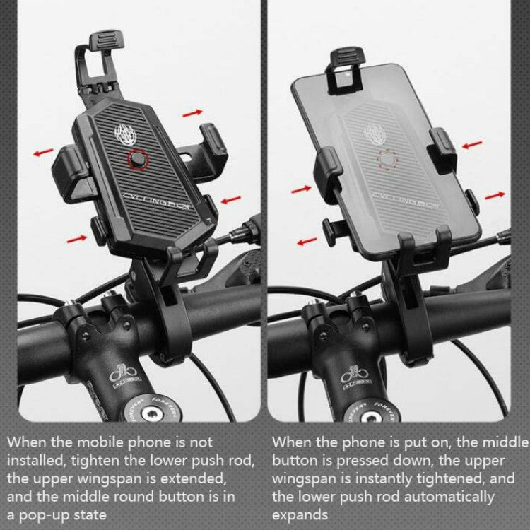 Black rotating mobile phone holder with clamp for bike handlebars and adjustable arms