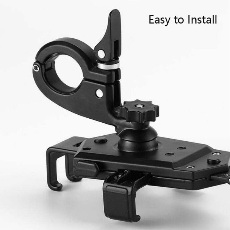 Black bike phone holder clamp with easy-install bracket and adjustable arms