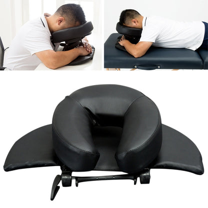 Black adjustable headrest face pillow with U-shaped neck cradle for comfort