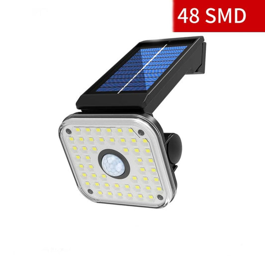 Solar LED wall light with solar panel, bright panel LEDs, and round motion sensor