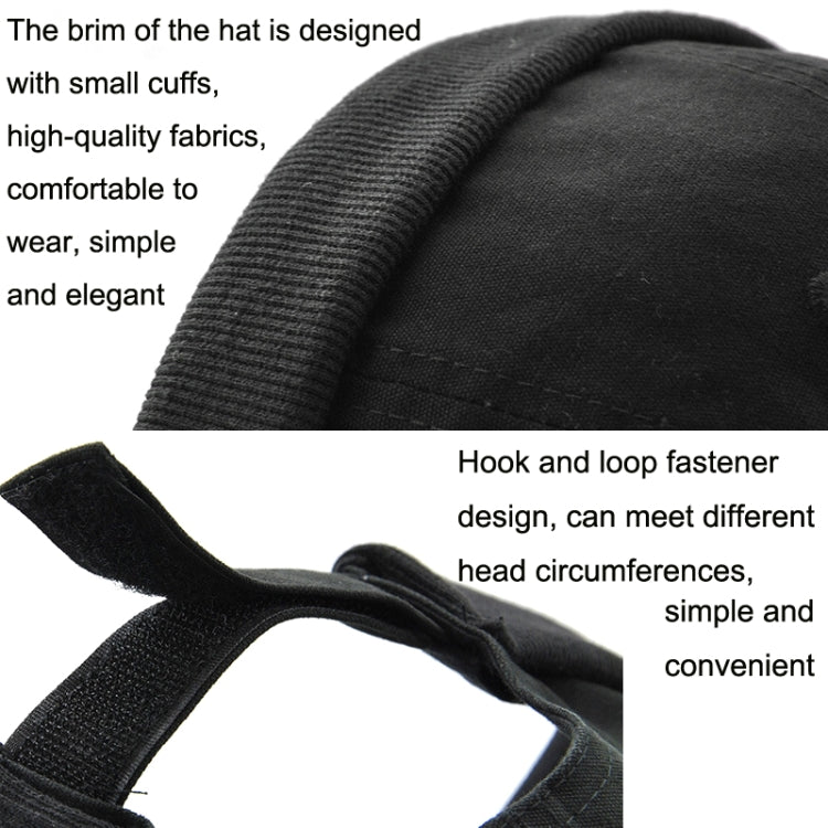 Foldable black hat brim with ribbed cuff and hook-and-loop strap detail