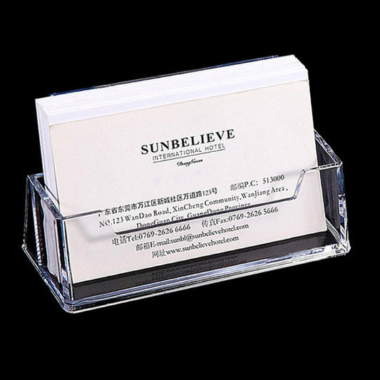 Clear acrylic desktop card holder, front-load open frame for name cards