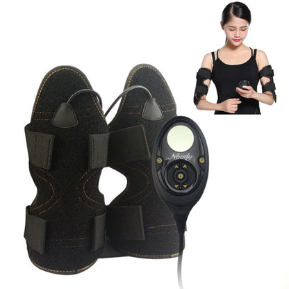 Black arm slimming massager with elastic cuffs and handheld controller