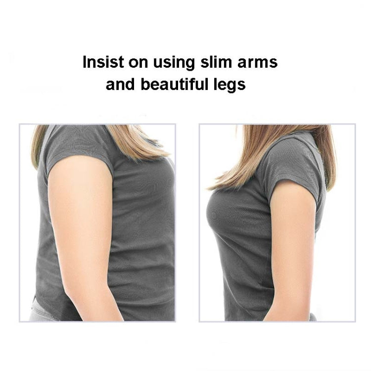 Upper arm comparison with fitted sleeve on model in gray shirt