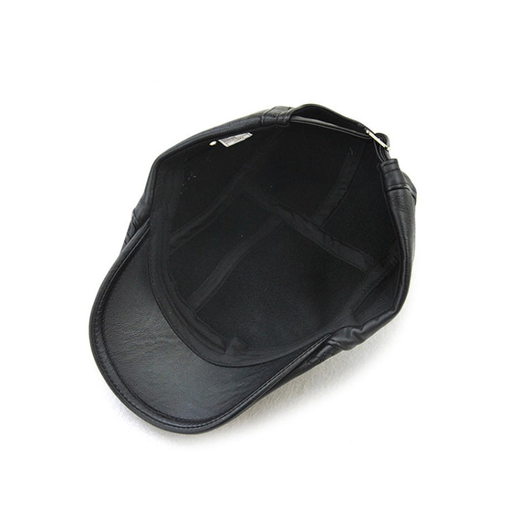 Black PU leather peaked cap interior view with stitched brim