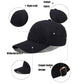 Black cotton baseball cap with widened brim and copper button design