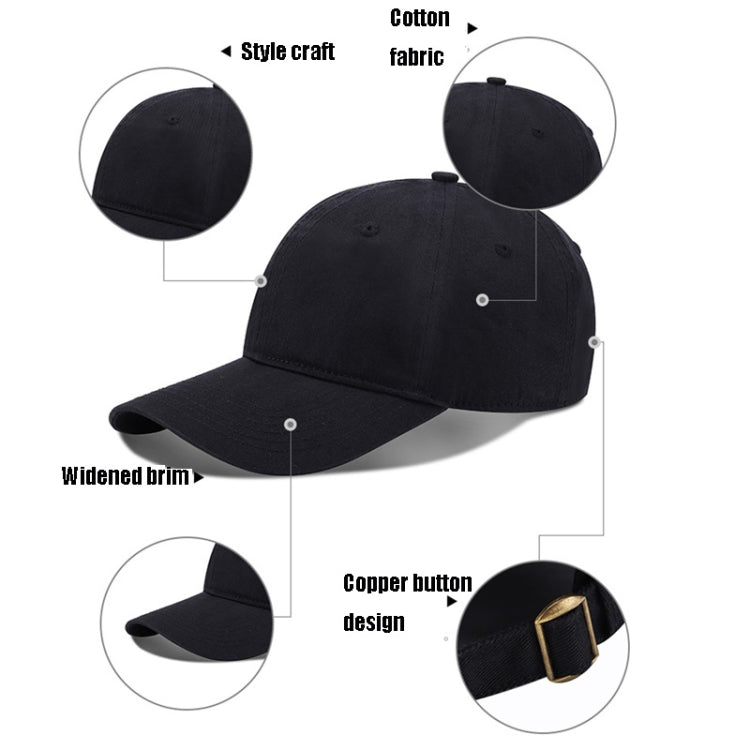 Black cotton baseball cap with widened brim and copper button design