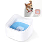 White floating pet drinking bowl with blue interior tray and splash-proof float