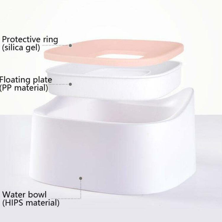 Floating pet water bowl with visible float plate, protective ring, and water bowl parts