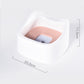 White floating pet drinking bowl with pink tray insert, compact tabletop design
