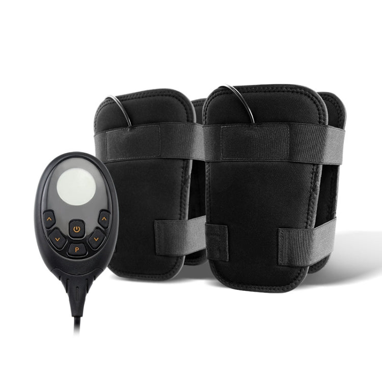 Black EMS leg massager straps with handheld controller remote