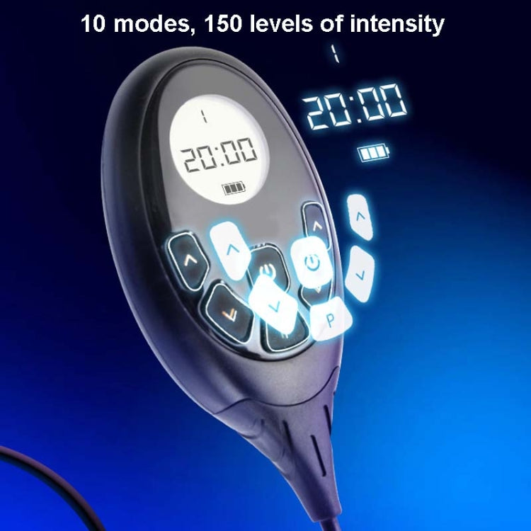 Handheld EMS controller with glowing buttons and intensity display