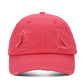 Washed pink baseball cap with distressed triangle applique and ripped brim