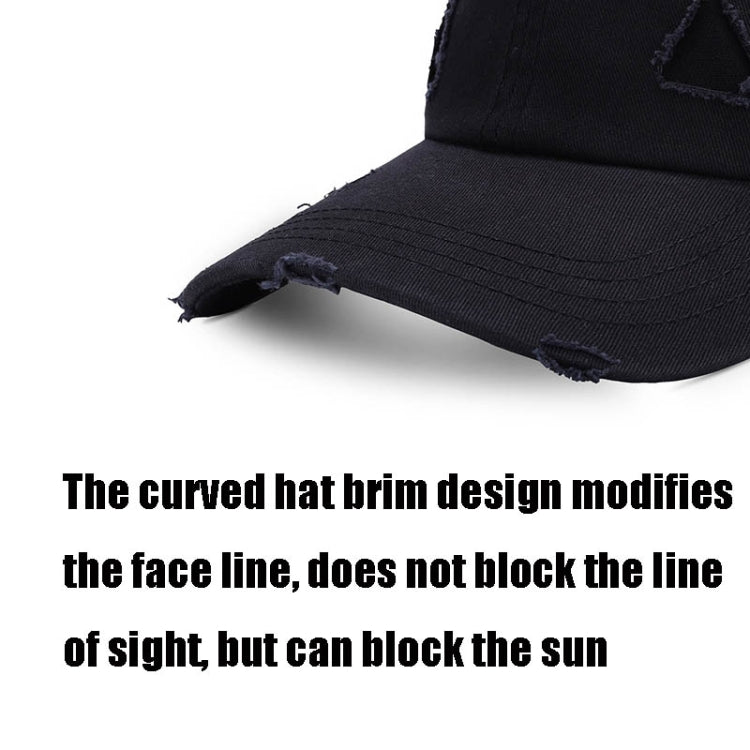 Distressed baseball cap brim with stitched panel and worn, frayed edge