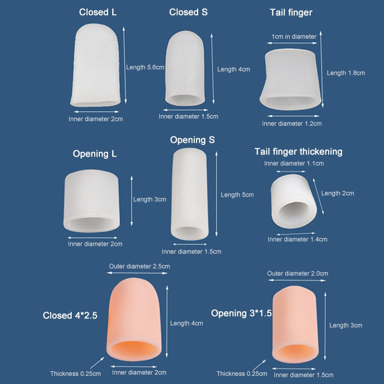 Toe corn protector set with multiple cap sizes and tail-finger thickening