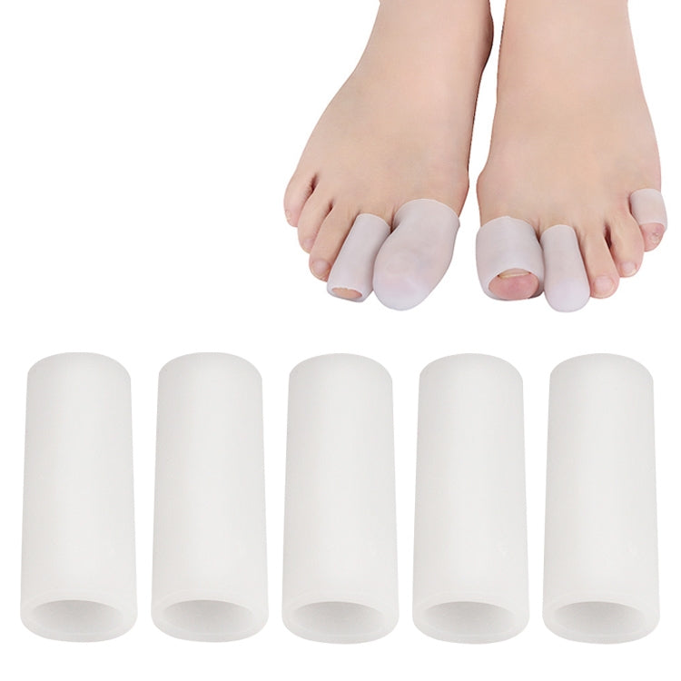 White toe cover caps worn on toes; set of five closed tips