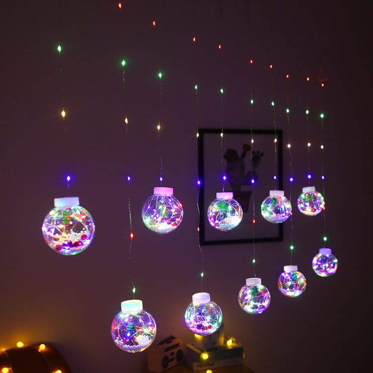 Multicolor LED globe curtain lights with rainbow glow and clear spherical lamp beads