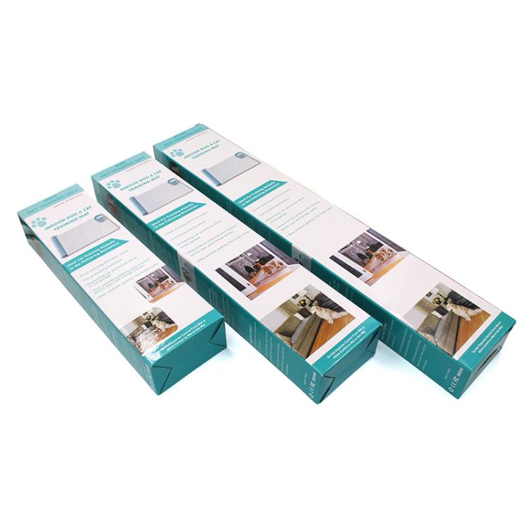 Pet electrostatic training mat packaging boxes in teal and white