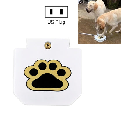 Automatic outdoor dog water fountain with paw logo, white body and US plug
