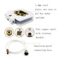 White automatic dog water fountain with paw logo, metal plate and connecting hose