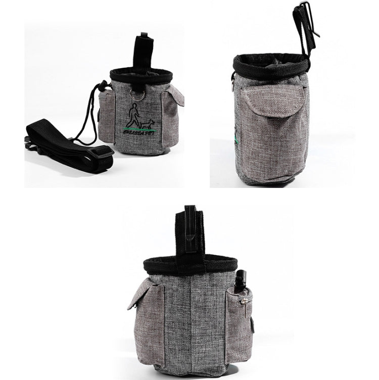 Grey pet waist snack bag bundle with detachable strap, top handle, and ring clip