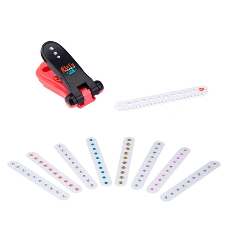 Black and red nailing machine toy with white sticker diamond strip pieces