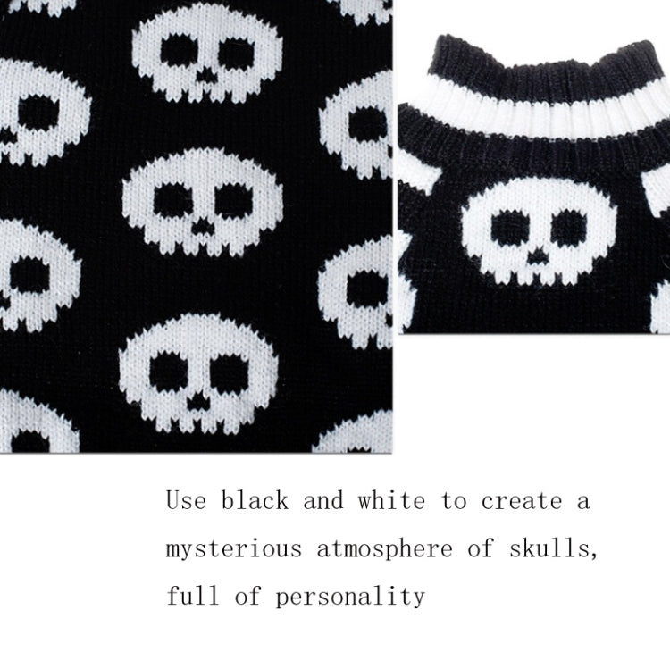 Black knit pet sweater fabric with white skull pattern