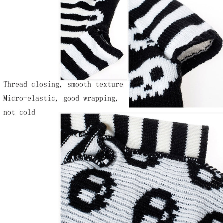 Close-up of black-and-white striped knit pet sweater details