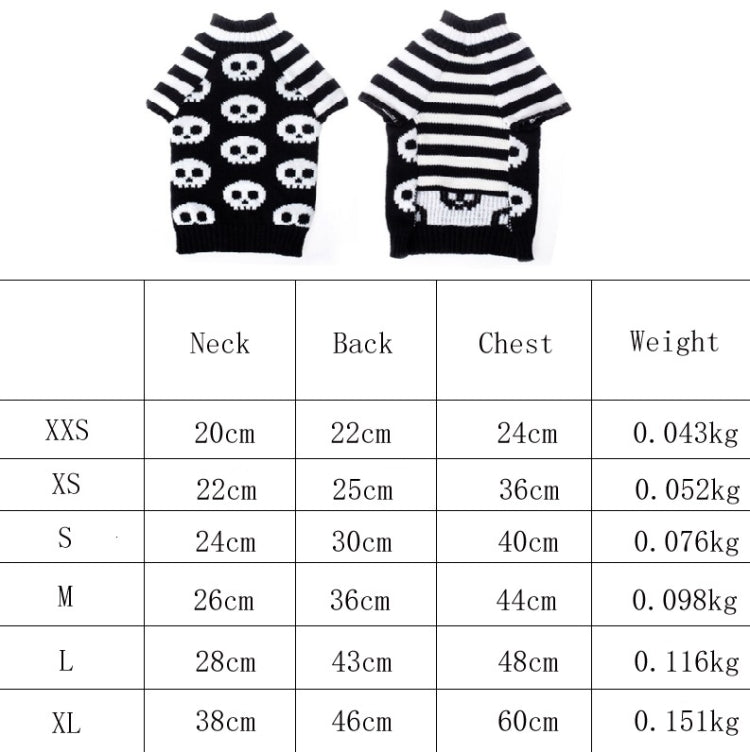 Knit pet sweater with allover skull print, short sleeves, black and white