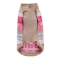 Pet knitted sweater, tan body with pink and gray fair-isle sleeves and hem