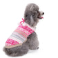 Small pet knitted sweater, pink knit with festive stripe and snowflake motifs