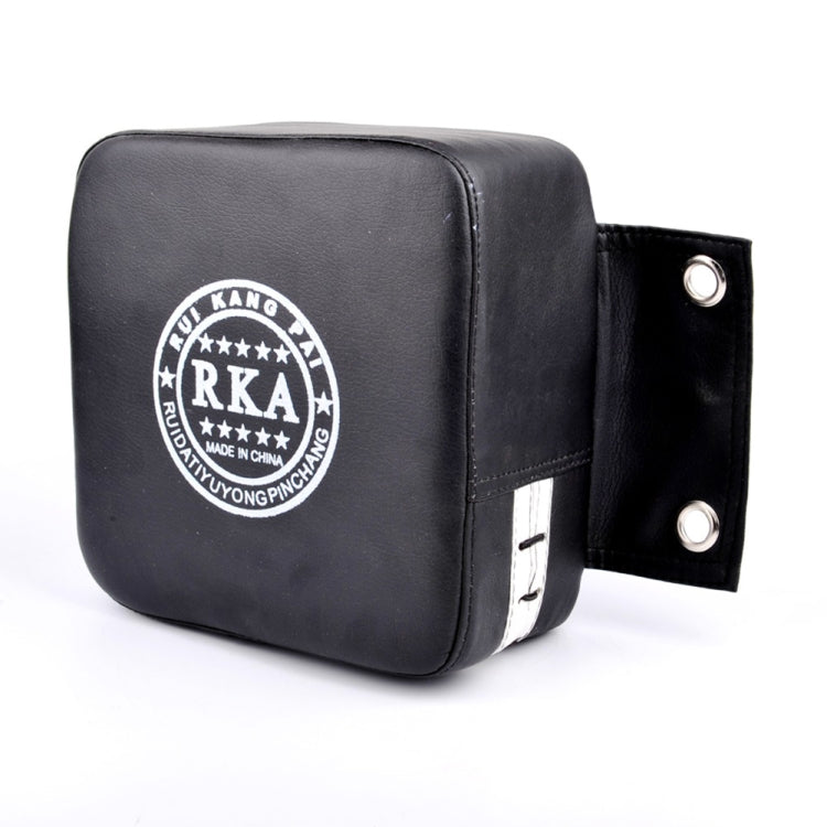 Black square wall target pad with RKA logo and attached mounting strap