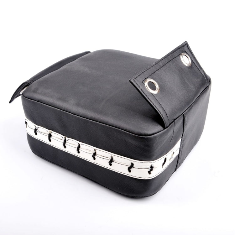 Black square wall target pad with white trim and side strap detail