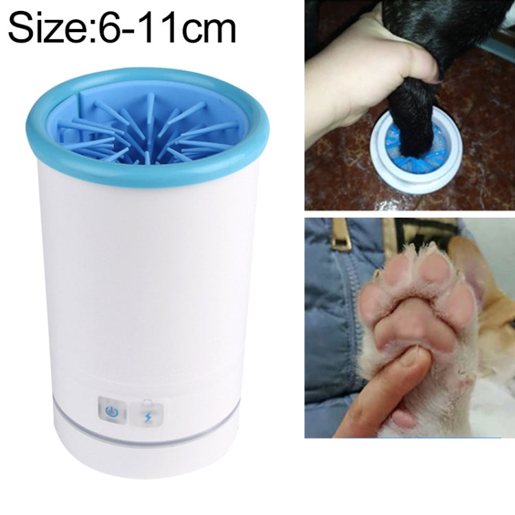 Pet foot-washing cup, small size (6-11cm), white body, blue rim, blue brush tray