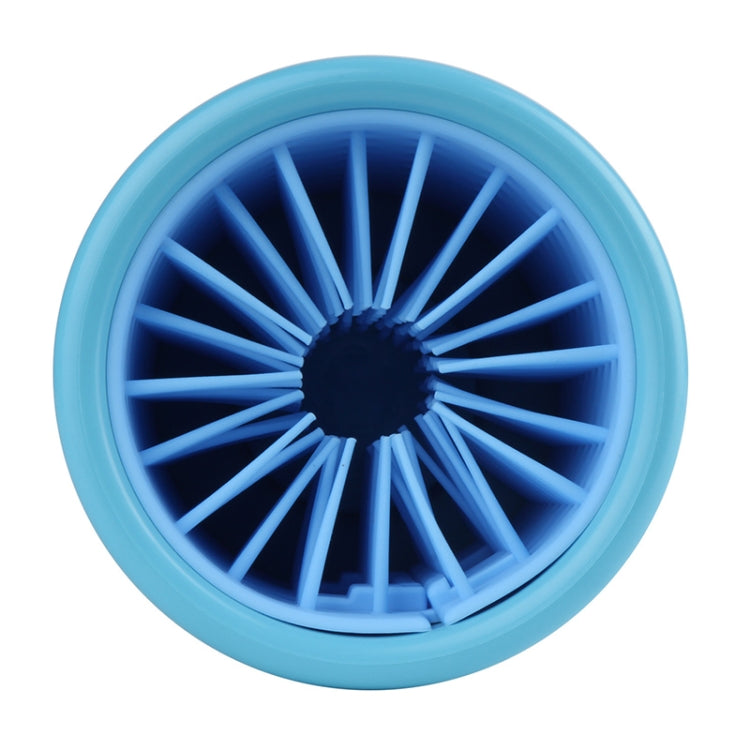Blue rotating foot-washing brush cup for pet paw cleaning