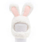 White rabbit pet hat with pink inner ears and plush fuzzy hood opening