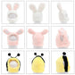 Pet animal hat styles grid: bunny, pink rabbit, rabbit, duck, pufferfish, tiger, bee