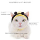 Yellow bee pet head cover with black stripe hood and soft chin strap.