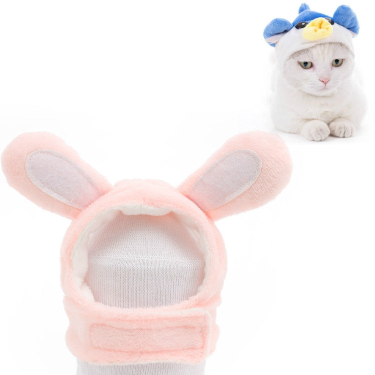 Pink bunny plush pet hat with soft pink ears and open face panel
