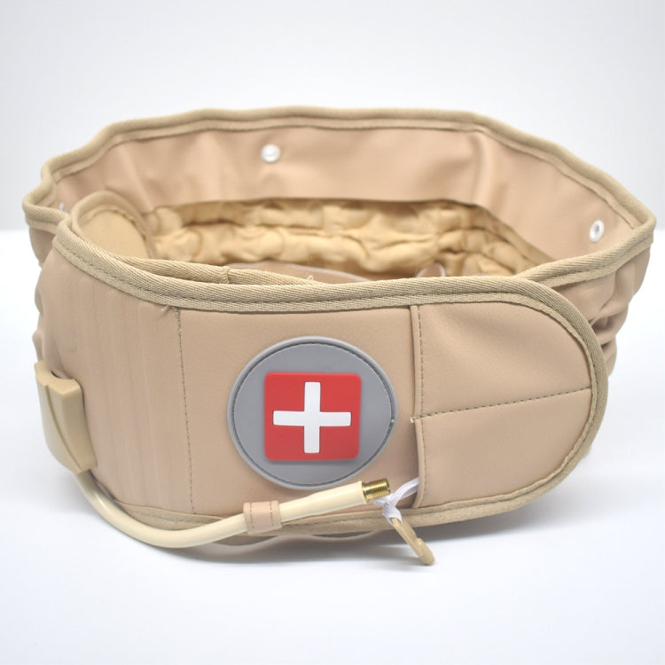Khaki lumbar traction belt with pneumatic air bladders and adjustable strap