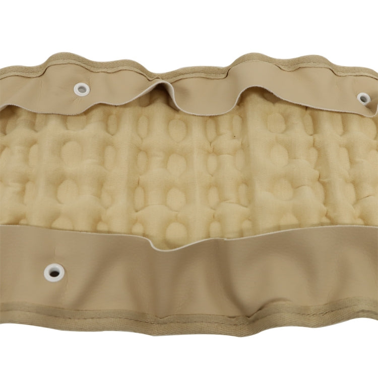 Khaki inflatable lumbar belt with raised air cells and wavy top edge
