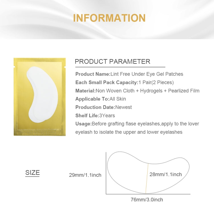 Gold sachet with white under-eye patch pad for eyelash extension application