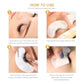 Under-eye patch being applied under eyelashes, white half-moon pad on skin
