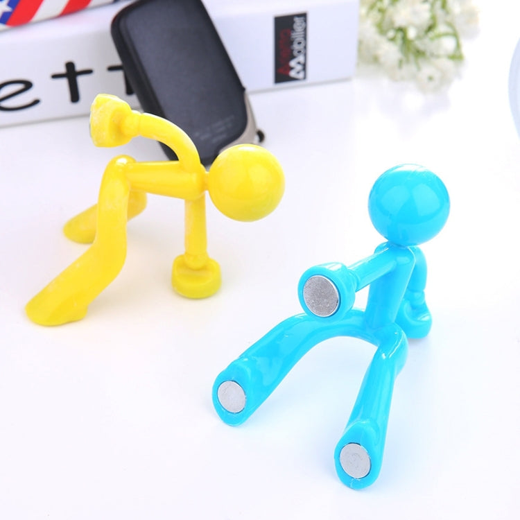 Yellow and blue humanoid magnet key hangers with attached metal keys.