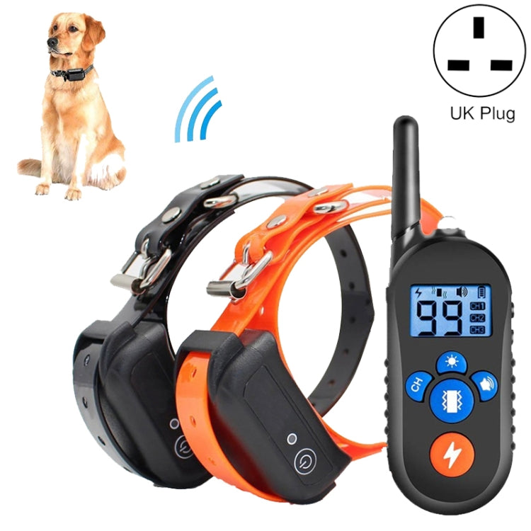 Orange and black remote dog training collar set with handheld LCD controller and buttons