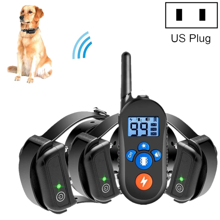 Black remote training collar set with handheld LCD controller and two collar units