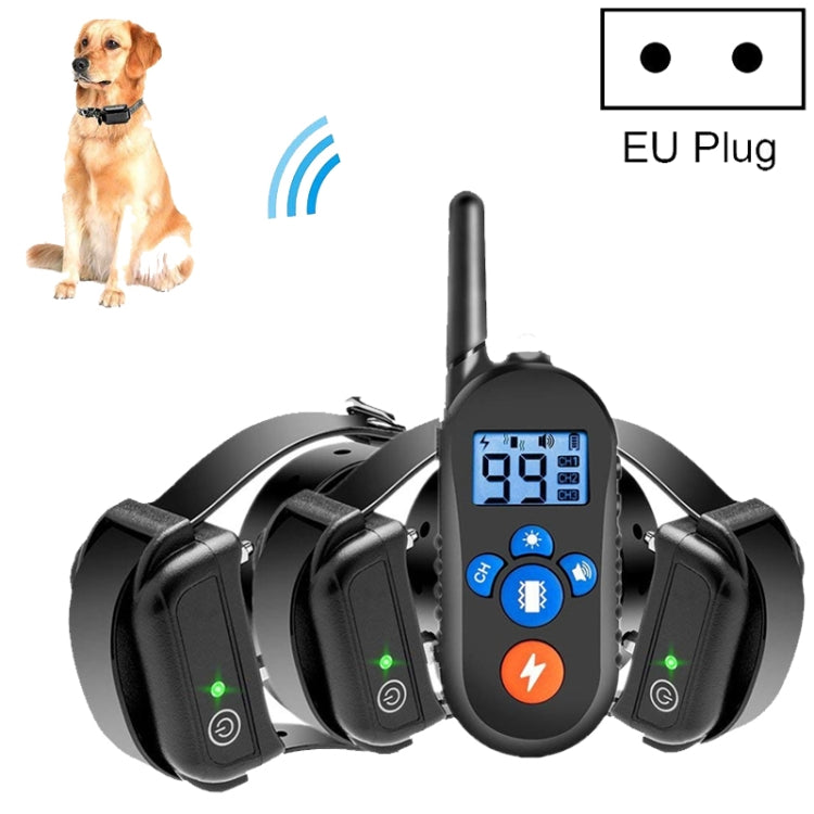 Remote dog training collar set with LCD controller and EU plug adapter